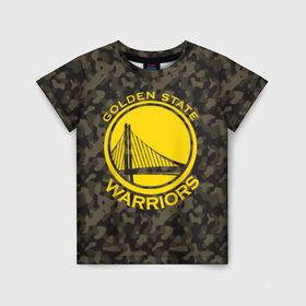 Детская футболка 3D с принтом Golden State Warriors camo в Рязани, 100% гипоаллергенный полиэфир | прямой крой, круглый вырез горловины, длина до линии бедер, чуть спущенное плечо, ткань немного тянется | Тематика изображения на принте: golden state | golden state warriors | nba | warriors | баскетбол | голден стэйт | голден стэйт уорриорз | камуфляж | нба | спорт | уорриорз camo | хаки