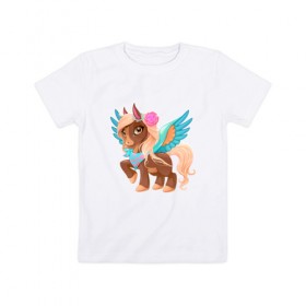 Детская футболка хлопок с принтом Принцесса единорог в Рязани, 100% хлопок | круглый вырез горловины, полуприлегающий силуэт, длина до линии бедер | pony | грива | девочка | единорог | конь | копыта | красивая | лошадка | лошадь | милая | пони | природа закат | радуга