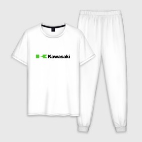 Мужская пижама хлопок с принтом Kawasaki в Рязани, 100% хлопок | брюки и футболка прямого кроя, без карманов, на брюках мягкая резинка на поясе и по низу штанин
 | Тематика изображения на принте: kawasaki | байк | байкер | кавасаки | мото | мотоцикл | скутер