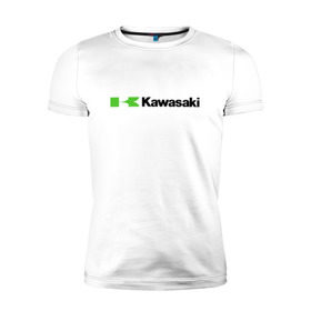 Мужская футболка премиум с принтом Kawasaki в Рязани, 92% хлопок, 8% лайкра | приталенный силуэт, круглый вырез ворота, длина до линии бедра, короткий рукав | Тематика изображения на принте: kawasaki | байк | байкер | кавасаки | мото | мотоцикл | скутер