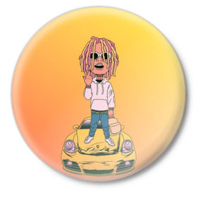 Значок с принтом Lil Pump - Flex Like Ouu в Рязани,  металл | круглая форма, металлическая застежка в виде булавки | Тематика изображения на принте: flex like ouu | gucci | gucci gang | hip hop | lil | lil pump | pump | rap | trap | гучи | гучи гэнг | лил | лил памп | насос | памп | рэп | трэп | хип хоп