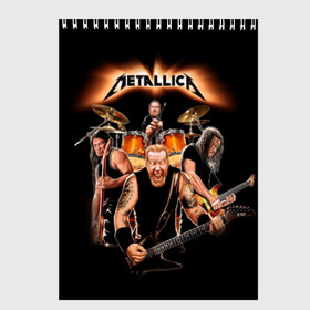 Скетчбук с принтом Metallica в Рязани, 100% бумага
 | 48 листов, плотность листов — 100 г/м2, плотность картонной обложки — 250 г/м2. Листы скреплены сверху удобной пружинной спиралью | album | black | concert | heavy | kirk | metal | metallica | music | rock | tolls | джеймс хэтфилд | кирк хэмметт | клифф бёртон | ларс ульрих | метал | металлика | трэш