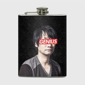 Фляга с принтом Kojima GENIUS в Рязани, металлический корпус | емкость 0,22 л, размер 125 х 94 мм. Виниловая наклейка запечатывается полностью | death stranding | gamedev | genius | hideo | hideo kojima | hikka | kodjima | kojima | kojima productions | sempai | senpai | гений | кодзима | семпай | сенпай | хидео | хидео кодзима