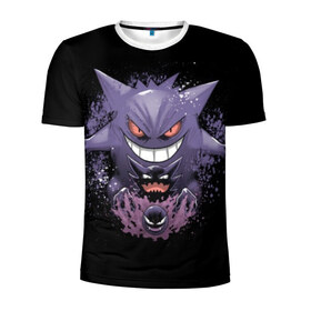 Мужская футболка 3D спортивная с принтом Pokemon Gengar Rubber в Рязани, 100% полиэстер с улучшенными характеристиками | приталенный силуэт, круглая горловина, широкие плечи, сужается к линии бедра | Тематика изображения на принте: battle | drawing | entei | go | legendary | lugia | metagross | nintendo | pikachu | pokemon | raikou | squirtle | zapdos | брок | бульбазавр | мисти | монстр | пикачу | покемон | эш