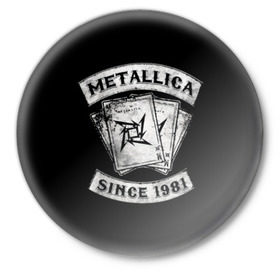 Значок с принтом Metallica в Рязани,  металл | круглая форма, металлическая застежка в виде булавки | album | black | concert | heavy | kirk | metal | metallica | music | rock | tolls | джеймс хэтфилд | кирк хэмметт | клифф бёртон | ларс ульрих | метал | металлика | трэш