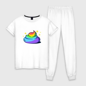 Женская пижама хлопок с принтом Какашка в Рязани, 100% хлопок | брюки и футболка прямого кроя, без карманов, на брюках мягкая резинка на поясе и по низу штанин | арт | единорог | красиво | радуга | рисунок | смешно | цветная | юмор