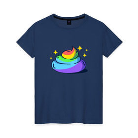Женская футболка хлопок с принтом Какашка в Рязани, 100% хлопок | прямой крой, круглый вырез горловины, длина до линии бедер, слегка спущенное плечо | арт | единорог | красиво | радуга | рисунок | смешно | цветная | юмор