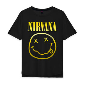 Мужская футболка хлопок Oversize с принтом NIRVANA (НА СПИНЕ) в Рязани, 100% хлопок | свободный крой, круглый ворот, “спинка” длиннее передней части | nirvana | альтернативный рок | гранж | группа | курт кобейн | логотип нирвана | музыка | нирвана | песни | рок