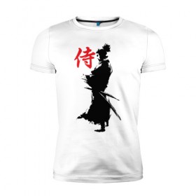 Мужская футболка премиум с принтом Самурай в Рязани, 92% хлопок, 8% лайкра | приталенный силуэт, круглый вырез ворота, длина до линии бедра, короткий рукав | воин | восточные | дух | единоборства | иероглиф | катана | о.м.с.к. | самурай | самурайский | сегун | япония