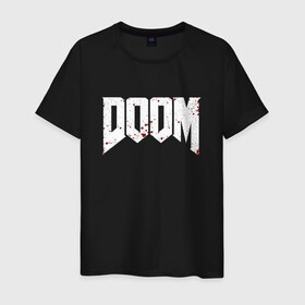 Мужская футболка хлопок с принтом DOOM в Рязани, 100% хлопок | прямой крой, круглый вырез горловины, длина до линии бедер, слегка спущенное плечо. | Тематика изображения на принте: bethesda | dead | death | doom | doom eternal | game | games | metal | monster | ps4 | space | steam | xbox | дум | игра | космос | метал | меч | экшн