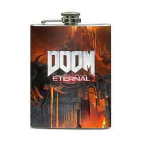 Фляга с принтом DOOM Eternal в Рязани, металлический корпус | емкость 0,22 л, размер 125 х 94 мм. Виниловая наклейка запечатывается полностью | Тематика изображения на принте: bethesda | dead | death | doom | doom eternal | game | games | metal | monster | ps4 | space | steam | xbox | дум | игра | космос | метал | меч | экшн