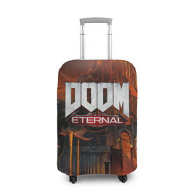 Чехол для чемодана 3D с принтом DOOM Eternal в Рязани, 86% полиэфир, 14% спандекс | двустороннее нанесение принта, прорези для ручек и колес | bethesda | dead | death | doom | doom eternal | game | games | metal | monster | ps4 | space | steam | xbox | дум | игра | космос | метал | меч | экшн