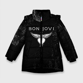 Зимняя куртка для девочек 3D с принтом Bon Jovi в Рязани, ткань верха — 100% полиэстер; подклад — 100% полиэстер, утеплитель — 100% полиэстер. | длина ниже бедра, удлиненная спинка, воротник стойка и отстегивающийся капюшон. Есть боковые карманы с листочкой на кнопках, утяжки по низу изделия и внутренний карман на молнии. 

Предусмотрены светоотражающий принт на спинке, радужный светоотражающий элемент на пуллере молнии и на резинке для утяжки. | bon jovi | john | альбом | арена | бон | бон джови | глэм | группа | джови | джон | метал | музыка | надпись | песни | поп | попрок | рок | рокер | смайл | солист | софт | стена | хард | хеви | хевиметал