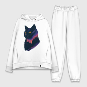 Женский костюм хлопок Oversize с принтом Ночная кошка в Рязани,  |  | animal | cat | cute | kitty | meow | night | друг | животные | киска | китти | кот | котенок | котик | кошечка | кошка | лев | леопард | лес | милый | мур | мышь | мяу | ночь | пантера | питомец | рысь | тигр | улыбка