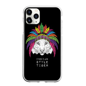 Чехол для iPhone 11 Pro матовый с принтом Indian style tiger в Рязани, Силикон |  | animal | ethnic | feathers | multicolored | muzzle | predator | tiger | животное | перья | разноцветный | тигр | этнический