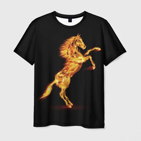 Мужская футболка 3D с принтом Огненная лошадь в Рязани, 100% полиэфир | прямой крой, круглый вырез горловины, длина до линии бедер | animal | beautiful | black | fiery | fire | hooves | horse | mane | wild | грива | дикий | животное | конь | копыта | красивый | лошадь | огненный | огонь | скакун | черный
