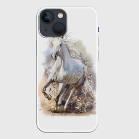 Чехол для iPhone 13 mini с принтом Белая лошадь в Рязани,  |  | animal | beautiful | drawing | horse | mane | muzzle | nature | white | wild | белый | грива | дикий | животное | конь | красивый | лошадь | природа | рисунок | скакун