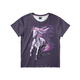 Детская футболка 3D с принтом Dream Big в Рязани, 100% гипоаллергенный полиэфир | прямой крой, круглый вырез горловины, длина до линии бедер, чуть спущенное плечо, ткань немного тянется | animal | drawing | dream | fairytale | horn | magic | mane | purple | slogan | text | unicorn | волшебство | грива | единорог | животное | магия | мечта | рисунок | рог | сказочный | слоган | текст | фиолетовый