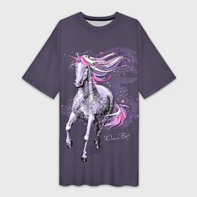 Платье-футболка 3D с принтом Dream Big в Рязани,  |  | animal | drawing | dream | fairytale | horn | magic | mane | purple | slogan | text | unicorn | волшебство | грива | единорог | животное | магия | мечта | рисунок | рог | сказочный | слоган | текст | фиолетовый