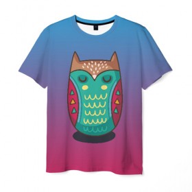 Мужская футболка 3D с принтом Мудрая сова в Рязани, 100% полиэфир | прямой крой, круглый вырез горловины, длина до линии бедер | арт | милая | милый | мудрая | перья | птенец | птица | птичка | сова | совенок | совушка
