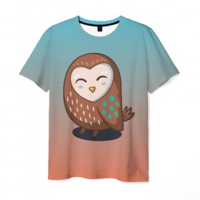 Мужская футболка 3D с принтом Совушка в Рязани, 100% полиэфир | прямой крой, круглый вырез горловины, длина до линии бедер | арт | милая | милый | мудрая | перья | птенец | птица | птичка | сова | совенок | совушка