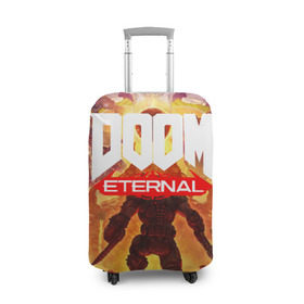 Чехол для чемодана 3D с принтом Doom Eternal в Рязани, 86% полиэфир, 14% спандекс | двустороннее нанесение принта, прорези для ручек и колес | cacodemon | doom | eternal | вечность | вечный | дум | итёрнал | какодемон | этернал