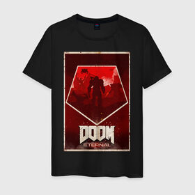 Мужская футболка хлопок с принтом Doom в Рязани, 100% хлопок | прямой крой, круглый вырез горловины, длина до линии бедер, слегка спущенное плечо. | Тематика изображения на принте: cacodemon | doom | eternal | вечность | вечный | дум | итёрнал | какодемон | этернал