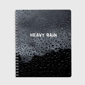 Тетрадь с принтом Heavy Rain в Рязани, 100% бумага | 48 листов, плотность листов — 60 г/м2, плотность картонной обложки — 250 г/м2. Листы скреплены сбоку удобной пружинной спиралью. Уголки страниц и обложки скругленные. Цвет линий — светло-серый
 | Тематика изображения на принте: дождь | жертва | капает | капли | ливень | мастер | оригами | складывать