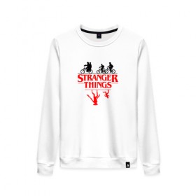 Женский свитшот хлопок с принтом STRANGER THINGS в Рязани, 100% хлопок | прямой крой, круглый вырез, на манжетах и по низу широкая трикотажная резинка  | 011 | eggo | eleven | friends don t lie | netflix | season 3 | stranger things | демогоргон | нетфликс | одиннадцатая | очень странные дела | сезон 3 | сериалы