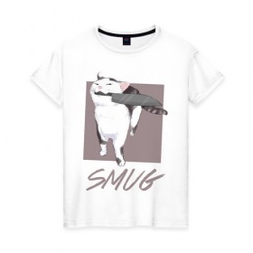 Женская футболка хлопок с принтом Smug Cat в Рязани, 100% хлопок | прямой крой, круглый вырез горловины, длина до линии бедер, слегка спущенное плечо | cat | cats | knife | meme | картинки | котики | коты | кошки | мемы | прикольное