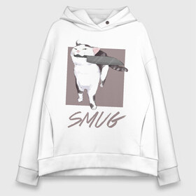 Женское худи Oversize хлопок с принтом Smug Cat в Рязани, френч-терри — 70% хлопок, 30% полиэстер. Мягкий теплый начес внутри —100% хлопок | боковые карманы, эластичные манжеты и нижняя кромка, капюшон на магнитной кнопке | cat | cats | knife | meme | картинки | котики | коты | кошки | мемы | прикольное