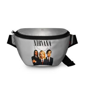 Поясная сумка 3D с принтом Nirvana в Рязани, 100% полиэстер | плотная ткань, ремень с регулируемой длиной, внутри несколько карманов для мелочей, основное отделение и карман с обратной стороны сумки застегиваются на молнию | 90 | alternative | crimson | david grohl | foo fighters | grunge | kurt cobain | music | nirvana | rip | rock | smile | гранж | группа | девяностые | курт кобейн | музыка | нирвана | рок