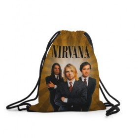 Рюкзак-мешок 3D с принтом Nirvana в Рязани, 100% полиэстер | плотность ткани — 200 г/м2, размер — 35 х 45 см; лямки — толстые шнурки, застежка на шнуровке, без карманов и подкладки | 90 | alternative | crimson | david grohl | foo fighters | grunge | kurt cobain | music | nirvana | rip | rock | smile | гранж | группа | девяностые | курт кобейн | музыка | нирвана | рок