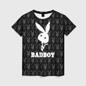 Женская футболка 3D с принтом Bad boy в Рязани, 100% полиэфир ( синтетическое хлопкоподобное полотно) | прямой крой, круглый вырез горловины, длина до линии бедер | Тематика изображения на принте: bad boy | bite | bow tie | broken | cool | ear | fighter | logo | man | playboy | rabbit | sign | symbol | white | белый | битый | боец | галстук бабочка | знак | кролик | логотип | любовь | мальчик | мужчина | откушенное | прикольный | сим