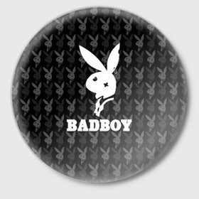 Значок с принтом Bad boy в Рязани,  металл | круглая форма, металлическая застежка в виде булавки | bad boy | bite | bow tie | broken | cool | ear | fighter | logo | man | playboy | rabbit | sign | symbol | white | белый | битый | боец | галстук бабочка | знак | кролик | логотип | любовь | мальчик | мужчина | откушенное | прикольный | сим