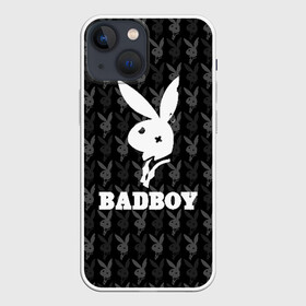 Чехол для iPhone 13 mini с принтом Bad boy в Рязани,  |  | bad boy | bite | bow tie | broken | cool | ear | fighter | logo | man | playboy | rabbit | sign | symbol | white | белый | битый | боец | галстук бабочка | знак | кролик | логотип | любовь | мальчик | мужчина | откушенное | прикольный | сим