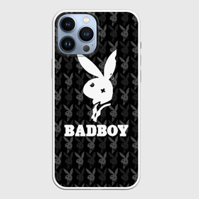 Чехол для iPhone 13 Pro Max с принтом Bad boy в Рязани,  |  | Тематика изображения на принте: bad boy | bite | bow tie | broken | cool | ear | fighter | logo | man | playboy | rabbit | sign | symbol | white | белый | битый | боец | галстук бабочка | знак | кролик | логотип | любовь | мальчик | мужчина | откушенное | прикольный | сим