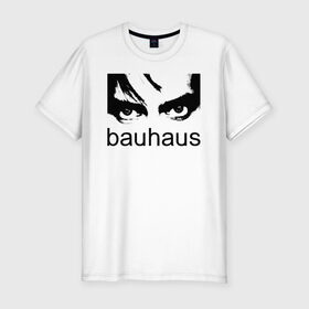 Мужская футболка премиум с принтом Bauhaus в Рязани, 92% хлопок, 8% лайкра | приталенный силуэт, круглый вырез ворота, длина до линии бедра, короткий рукав | bauhaus | goth | gothic | peter murphy | punk | rock | альтернатива | баухаус | баухус | бахус | бухус | готика | готичная | готичный | готы | панк | питер мерфи | пост панк | рок | хардрок