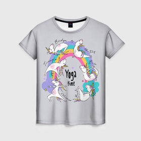 Женская футболка 3D с принтом Yoga time в Рязани, 100% полиэфир ( синтетическое хлопкоподобное полотно) | прямой крой, круглый вырез горловины, длина до линии бедер | animal | asana | boat | bow | children | drawing | funny | hearts | horses | inscriptio | om | rainbow | stars | triangle | unicorns | warrior | yoga | zen | асана | воин | детский | дзен | животное | забавный | звезды | йога | лодка | лошади | лук | мост
