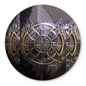 Коврик для мышки круглый с принтом Кельтские узоры в Рязани, резина и полиэстер | круглая форма, изображение наносится на всю лицевую часть | 3d | абстракция | арт | желтый | кельтские узоры | на металле | черный
