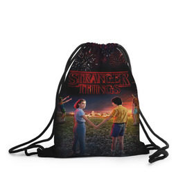 Рюкзак-мешок 3D с принтом STRANGER THINGS в Рязани, 100% полиэстер | плотность ткани — 200 г/м2, размер — 35 х 45 см; лямки — толстые шнурки, застежка на шнуровке, без карманов и подкладки | 011 | down | eleven | netflix | season | series | strange | stranger | things | upside | дела | дина | загадочные | монстр | монстры | одиннадцать | очень | сезон | сериал | сериалы | события | странные | ужасы