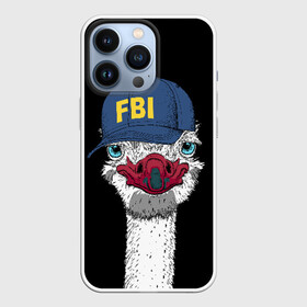 Чехол для iPhone 13 Pro с принтом FBI в Рязани,  |  | beak | bird | blue | cap | fbi | funny | head | inscription | long | neck | ostrich | red | весёлый | голова | длинная | кепка | клюв | красный | надпись | птица | синяя | смешной | страус | фбр | шея