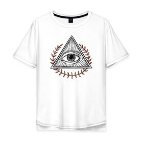Мужская футболка хлопок Oversize с принтом Всевидящее око в Рязани, 100% хлопок | свободный крой, круглый ворот, “спинка” длиннее передней части | Тематика изображения на принте: всевидящее око | глаз | лучезарная дельта | масонство | масоны | творец