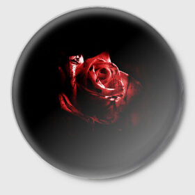 Значок с принтом Кровавая роза в Рязани,  металл | круглая форма, металлическая застежка в виде булавки | Тематика изображения на принте: брызги | кровавая роза | кровь | роза | цветы