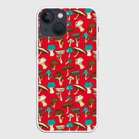 Чехол для iPhone 13 mini с принтом Грибы в Рязани,  |  | art | beautiful | drawing | mushrooms | poisonous | pop art | toadstools | грибы | искусство | красивые | мухоморы | поганки | поп   арт | рисунок | ядовитые