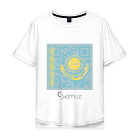 Мужская футболка хлопок Oversize с принтом QR-Kazakhstan в Рязани, 100% хлопок | свободный крой, круглый ворот, “спинка” длиннее передней части | cxstyle | qr | казахстан | код | символ | страна | флаг