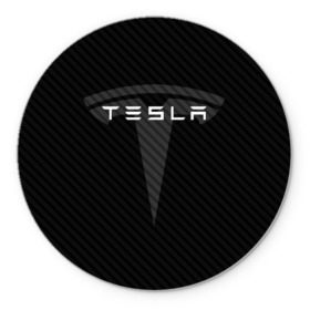 Коврик для мышки круглый с принтом TESLA (1) в Рязани, резина и полиэстер | круглая форма, изображение наносится на всю лицевую часть | elon | elon musk | musk | space | tesla | автолюбитель | автомобиль | илон маск | тесла