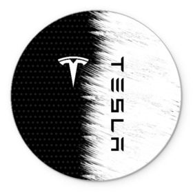 Коврик для мышки круглый с принтом TESLA (2) в Рязани, резина и полиэстер | круглая форма, изображение наносится на всю лицевую часть | elon | elon musk | musk | space | tesla | автолюбитель | автомобиль | илон маск | тесла