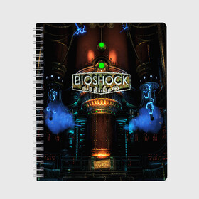 Тетрадь с принтом BIOSHOCK в Рязани, 100% бумага | 48 листов, плотность листов — 60 г/м2, плотность картонной обложки — 250 г/м2. Листы скреплены сбоку удобной пружинной спиралью. Уголки страниц и обложки скругленные. Цвет линий — светло-серый
 | bioshock | bioshock infinite | биошок | букер | элизабет