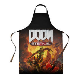 Фартук 3D с принтом DOOM Eternal в Рязани, 100% полиэстер | общий размер — 65 х 85 см, ширина нагрудника — 26 см, горловина — 53 см, длина завязок — 54 см, общий обхват в поясе — 173 см. Принт на завязках и на горловине наносится с двух сторон, на основной части фартука — только с внешней стороны | 2019 | bethesda | demon | doom | eternal | ethernal | game | games | logo | monster | runes | демон | дум | дуум | етернал | игра | игры | какодемон | кровь | лого | логотип | монстр | монстры | руны | символ | этернал